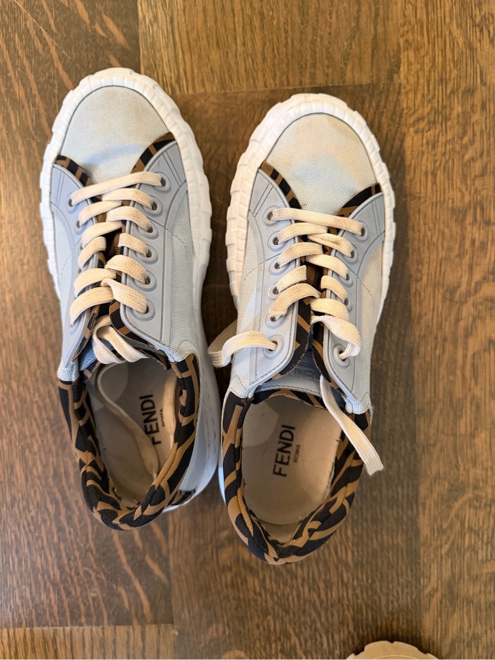 Fendi White and Brown Logo-Trim Sneakers